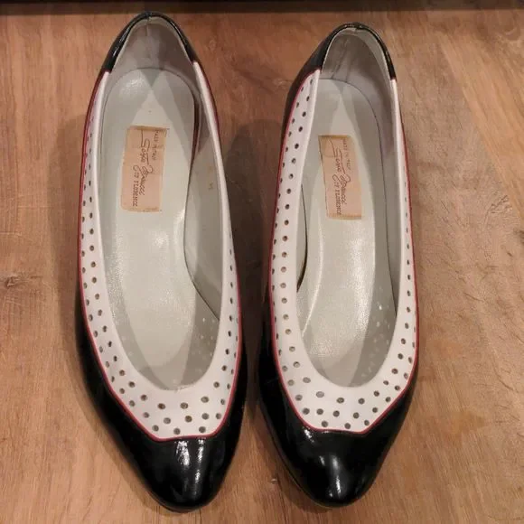 Made in Italy vintage Sesto Meucci leather black red white kitten heels - Picture 1 of 6